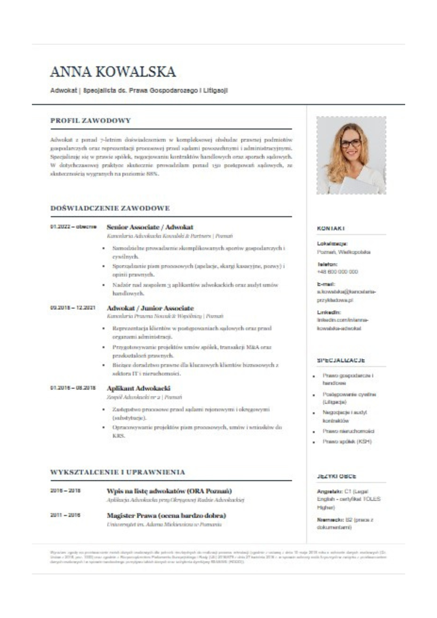 Przykład CV w wersji przygotowanej do druku