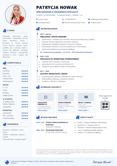 Przykład CV w wersji wizualnej, graficznej